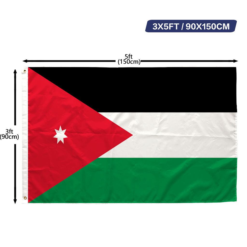 VIBENATION Jordan Jordanian Flag, Double-Sided Printed 68D Polyester, 3x5 Ft (90x150 cm), Indoor Outdoor with Brass Grommets, for Home Garden Sports Parties