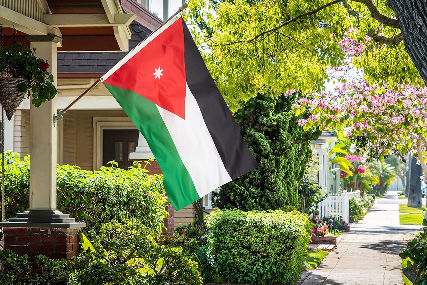 VIBENATION Jordan Jordanian Flag, Double-Sided Printed 68D Polyester, 3x5 Ft (90x150 cm), Indoor Outdoor with Brass Grommets, for Home Garden Sports Parties