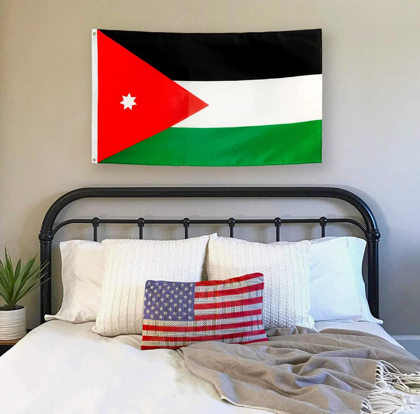 VIBENATION Jordan Jordanian Flag, Double-Sided Printed 68D Polyester, 3x5 Ft (90x150 cm), Indoor Outdoor with Brass Grommets, for Home Garden Sports Parties